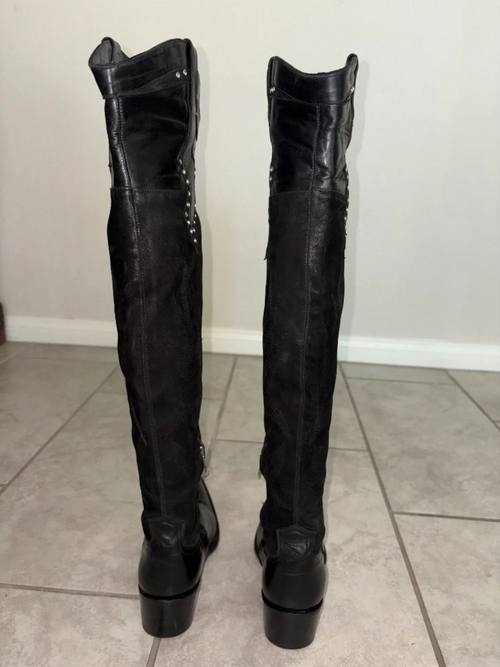 VINTAGE RARE!! OLD GRINGO Black Leather Suede Over Knee Crystal Western Boot 8